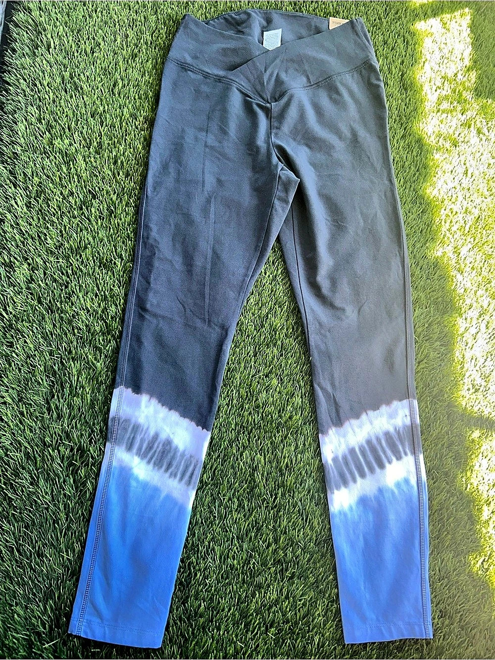 PINK High Waist Full Length V Crossover Legging Tie-Dye Leggings in Blue grey an
